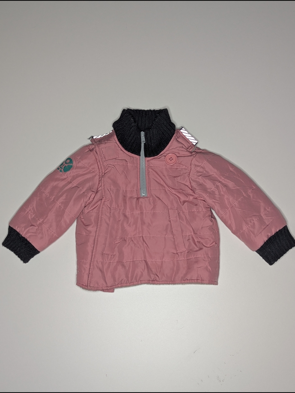 Buckle Pink Kids Puffer Jacket with Black Rib Collar